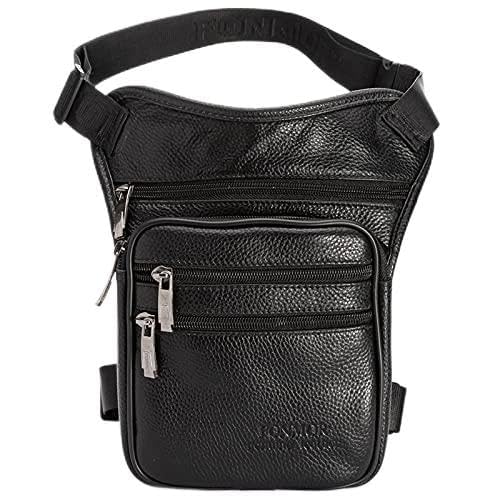 Motorrad-Beintasche, Drop Leg Bag Herren Leder Drop Leg Bag Hüfttasche Umhängetasche Gürteltasche Hüfttasche Reise Reiten Motorrad Messenger Schultertasche(Black) von CRYSEU