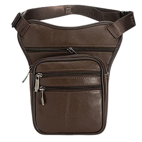 Motorrad-Beintasche, Drop Leg Bag Herren Leder Drop Leg Bag Hüfttasche Umhängetasche Gürteltasche Hüfttasche Reise Reiten Motorrad Messenger Schultertasche(Brown) von CRYSEU