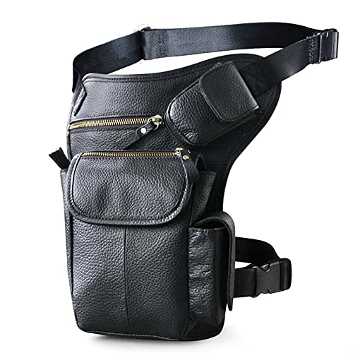 Motorrad-Beintasche, PU Männer Mode Casual Messenger One Schultertasche Reise Taille Gürteltasche Drop Leg Bag Drop Leg Bag(Black) von CRYSEU