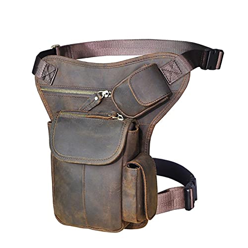 Motorrad-Beintasche, PU Männer Mode Casual Messenger One Schultertasche Reise Taille Gürteltasche Drop Leg Bag Drop Leg Bag(Dark Brown) von CRYSEU