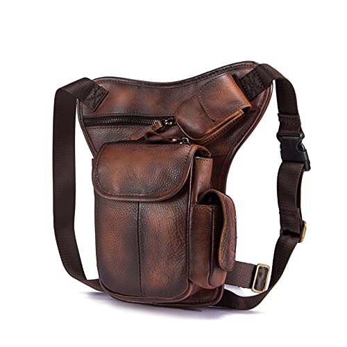 Motorrad-Beintasche, PU Männer Mode Casual Messenger One Schultertasche Reise Taille Gürteltasche Drop Leg Bag Drop Leg Bag(Light Brown) von CRYSEU