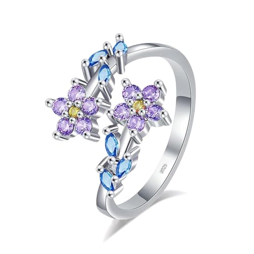 CRYSLOVE 925 Sterling Silber Verstellbare Ringe Damen Zirconia Blumenring Zierlicher Bandring Minimalistischer Fingerring für Frauen Mädchen von CRYSLOVE