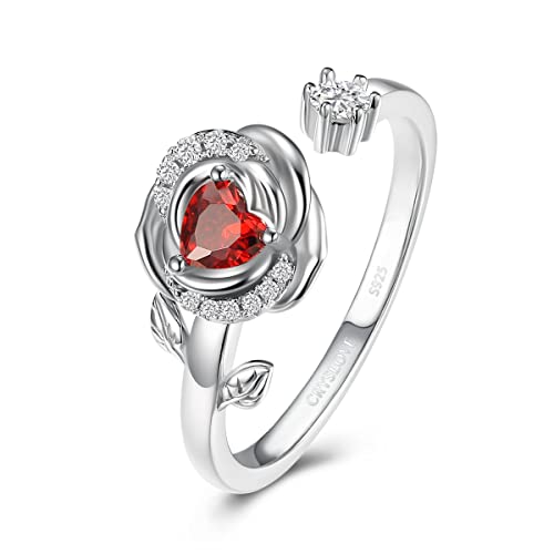 CRYSLOVE Anxiety Ring Verstellbar Ring Damen S925 Sterling Silber Rosenblüte Angst Ringe Damen Anti Stress Rose Flower Spinner Fidget Ring Schmuck Geschenke Frauen Geschenke für Muttertag von CRYSLOVE