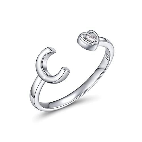 CRYSLOVE Buchstabe Ring Silber 925 Damen Offener Verstellbare stapelba Personalisierter Initiale Alphabet A-Z Ring für Mutter Freundin von CRYSLOVE