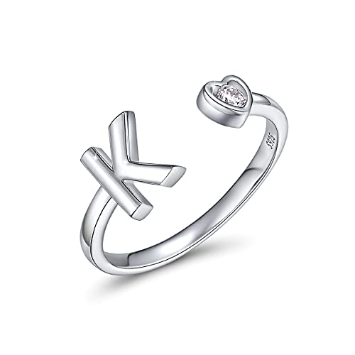 CRYSLOVE Buchstabe Ring Silber 925 Damen Offener Verstellbare stapelba Personalisierter Initiale Alphabet A-Z Ring für Mutter Freundin von CRYSLOVE