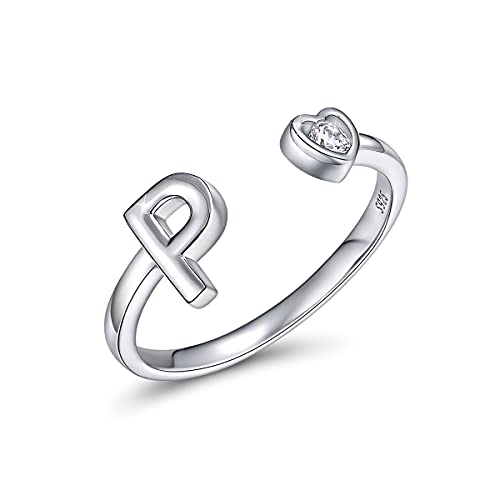 CRYSLOVE Buchstabe Ring Silber 925 Damen Offener Verstellbare stapelba Personalisierter Initiale Alphabet A-Z Ring für Mutter Freundin von CRYSLOVE
