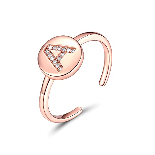 CRYSLOVE Buchstabe Ringe für Damen Mädchen 925 Sterling Silber Rose Gold Offener Verstellbare Initiale Alphabet A-Z Personalisierter Ring mit Geschenkbox von CRYSLOVE