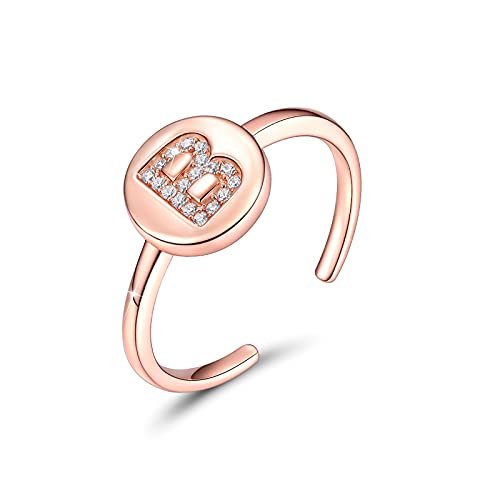 CRYSLOVE Buchstabe Ringe für Damen Mädchen 925 Sterling Silber Rose Gold Offener Verstellbare Initiale Alphabet A-Z Personalisierter Ring mit Geschenkbox von CRYSLOVE