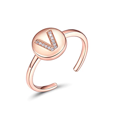 CRYSLOVE Buchstabe Ringe für Damen Mädchen 925 Sterling Silber Rose Gold Offener Verstellbare Initiale Alphabet A-Z Personalisierter Ring mit Geschenkbox von CRYSLOVE
