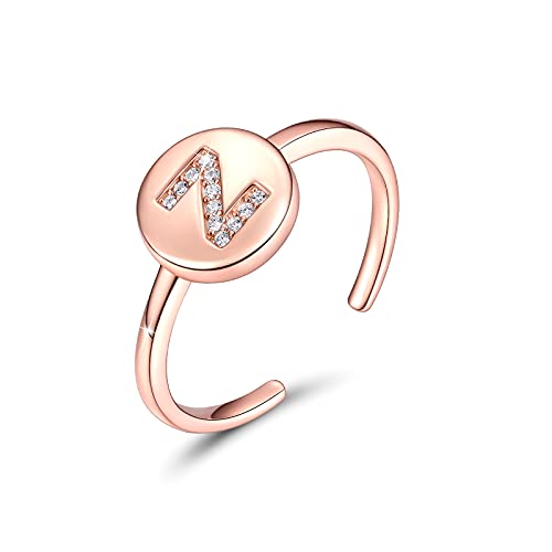 CRYSLOVE Buchstabe Ringe für Damen Mädchen 925 Sterling Silber Rose Gold Offener Verstellbare Initiale Alphabet A-Z Personalisierter Ring mit Geschenkbox von CRYSLOVE