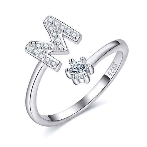 CRYSLOVE Damen Mädchen Buchstabe Ring 925 Sterling Silber Offener Verstellbare Initiale Alphabet A-Z Ringe Schmuck mit Geschenkbox von CRYSLOVE
