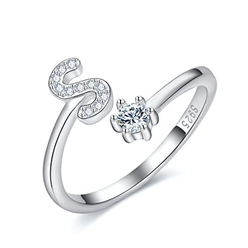 CRYSLOVE Damen Mädchen Buchstabe Ring 925 Sterling Silber Offener Verstellbare Initiale Alphabet A-Z Ringe Schmuck mit Geschenkbox von CRYSLOVE