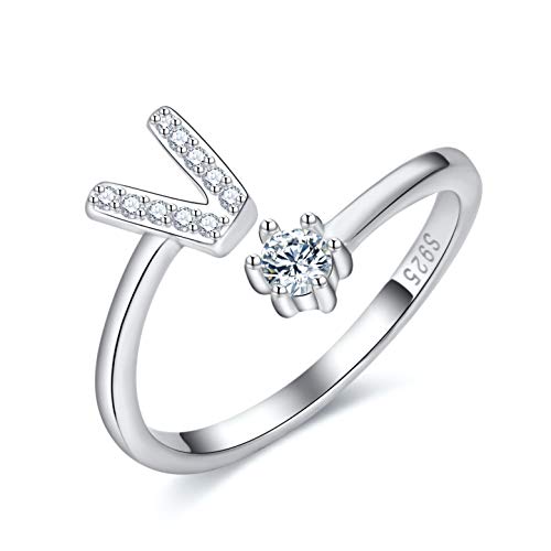 CRYSLOVE Damen Mädchen Buchstabe Ring 925 Sterling Silber Offener Verstellbare Initiale Alphabet A-Z Ringe Schmuck mit Geschenkbox von CRYSLOVE