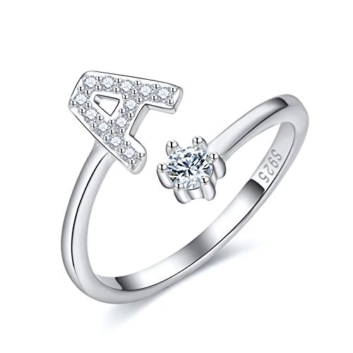 CRYSLOVE Damen Mädchen Buchstabe Ring 925 Sterling Silber Offener Verstellbare Initiale Alphabet A-Z Ringe Schmuck mit Geschenkbox von CRYSLOVE