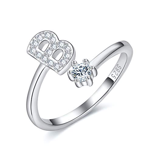 CRYSLOVE Damen Mädchen Buchstabe Ring 925 Sterling Silber Offener Verstellbare Initiale Alphabet A-Z Ringe Schmuck mit Geschenkbox von CRYSLOVE