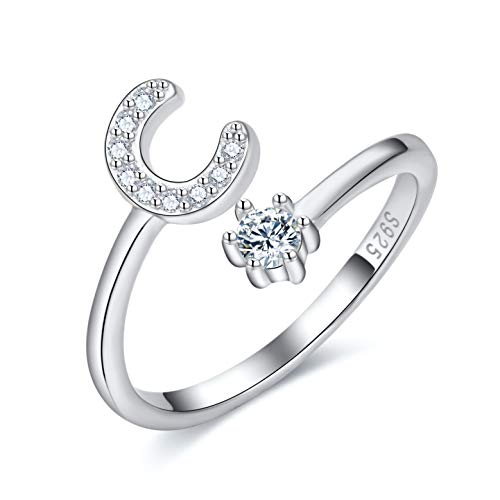 CRYSLOVE Damen Mädchen Buchstabe Ring 925 Sterling Silber Offener Verstellbare Initiale Alphabet A-Z Ringe Schmuck mit Geschenkbox von CRYSLOVE
