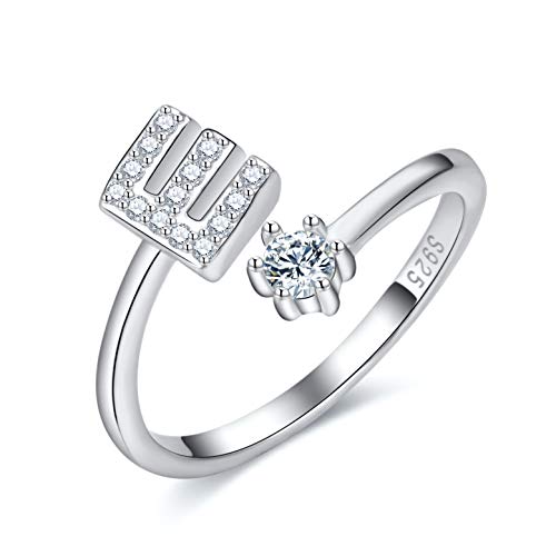 CRYSLOVE Damen Mädchen Buchstabe Ring 925 Sterling Silber Offener Verstellbare Initiale Alphabet A-Z Ringe Schmuck mit Geschenkbox von CRYSLOVE