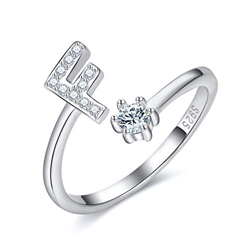CRYSLOVE Damen Mädchen Buchstabe Ring 925 Sterling Silber Offener Verstellbare Initiale Alphabet A-Z Ringe Schmuck mit Geschenkbox von CRYSLOVE