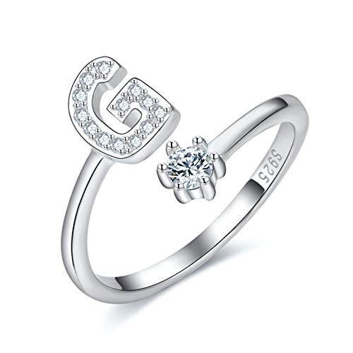 CRYSLOVE Damen Mädchen Buchstabe Ring 925 Sterling Silber Offener Verstellbare Initiale Alphabet A-Z Ringe Schmuck mit Geschenkbox von CRYSLOVE