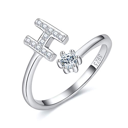 CRYSLOVE Damen Mädchen Buchstabe Ring 925 Sterling Silber Offener Verstellbare Initiale Alphabet A-Z Ringe Schmuck mit Geschenkbox von CRYSLOVE