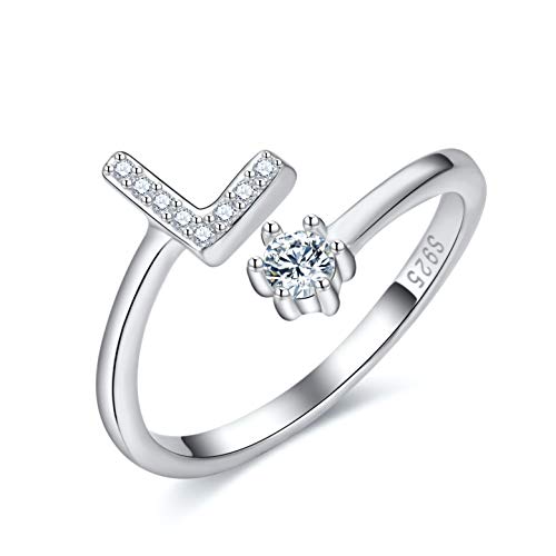 CRYSLOVE Damen Mädchen Buchstabe Ring 925 Sterling Silber Offener Verstellbare Initiale Alphabet A-Z Ringe Schmuck mit Geschenkbox von CRYSLOVE