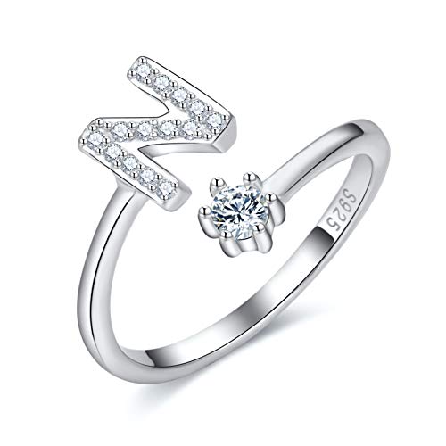 CRYSLOVE Damen Mädchen Buchstabe Ring 925 Sterling Silber Offener Verstellbare Initiale Alphabet A-Z Ringe Schmuck mit Geschenkbox von CRYSLOVE