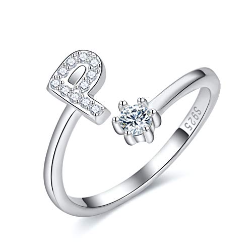 CRYSLOVE Damen Mädchen Buchstabe Ring 925 Sterling Silber Offener Verstellbare Initiale Alphabet A-Z Ringe Schmuck mit Geschenkbox von CRYSLOVE
