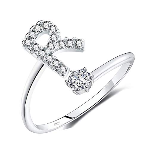 CRYSLOVE Damen Mädchen Buchstabe Ring 925 Sterling Silber Offener Verstellbare Initiale Alphabet A-Z Ringe Schmuck mit Geschenkbox von CRYSLOVE
