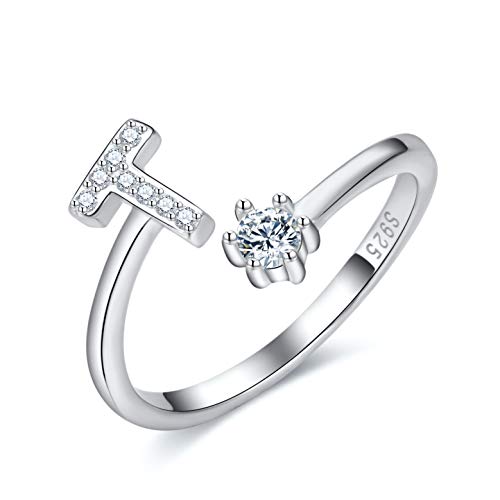 CRYSLOVE Damen Mädchen Buchstabe Ring 925 Sterling Silber Offener Verstellbare Initiale Alphabet A-Z Ringe Schmuck mit Geschenkbox von CRYSLOVE