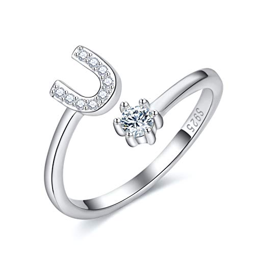 CRYSLOVE Damen Mädchen Buchstabe Ring 925 Sterling Silber Offener Verstellbare Initiale Alphabet A-Z Ringe Schmuck mit Geschenkbox von CRYSLOVE
