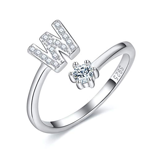CRYSLOVE Damen Mädchen Buchstabe Ring 925 Sterling Silber Offener Verstellbare Initiale Alphabet A-Z Ringe Schmuck mit Geschenkbox von CRYSLOVE