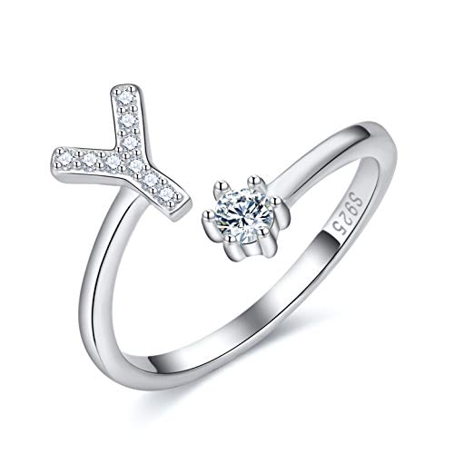 CRYSLOVE Damen Mädchen Buchstabe Ring 925 Sterling Silber Offener Verstellbare Initiale Alphabet A-Z Ringe Schmuck mit Geschenkbox von CRYSLOVE