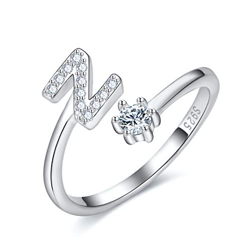 CRYSLOVE Damen Mädchen Buchstabe Ring 925 Sterling Silber Offener Verstellbare Initiale Alphabet A-Z Ringe Schmuck mit Geschenkbox von CRYSLOVE