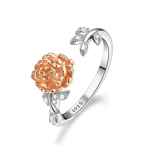 CRYSLOVE Geburt Monat Blumen Ringe für Damen Frauen 925 Sterling Silber Personalisierte Blatt Birthstone Einstellbare Offene Ring Geburtstag Schmuck Geschenke für Freundin Frau Mutter von CRYSLOVE