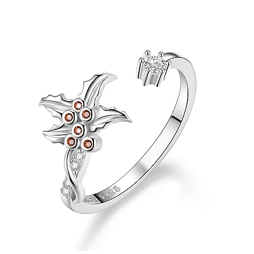 CRYSLOVE Geburt Monat Blumen Ringe für Damen Frauen 925 Sterling Silber Personalisierte Blatt Birthstone Einstellbare Offene Ring Geburtstag Schmuck Geschenke für Freundin Frau Mutter von CRYSLOVE