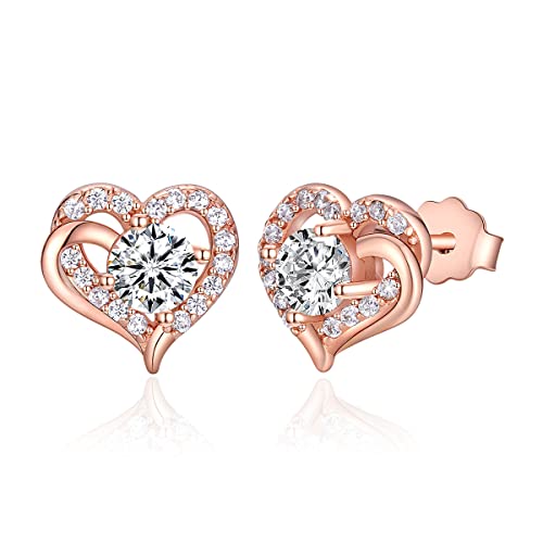 CRYSLOVE Herz Damen Ohrringe 925 Sterling Silber Rosegold Ohrstecker Mit 5A Zirkonia Weihnachten Valentinstag Jubiläum Geburtstag Geschenke für Frauen Sie Mutter Freundin Ehefrau von CRYSLOVE