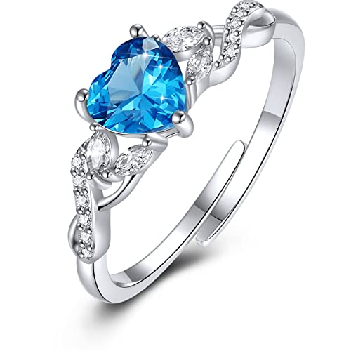 CRYSLOVE Herz Geburtsstein Ringe 925 Sterling Silber Verstellbare Unendlichkeit Verlobungs Offener Ring 12 Monate Geburts Stein Hochzeit Schmuck für Damen Frau Freundin Mädchen von CRYSLOVE