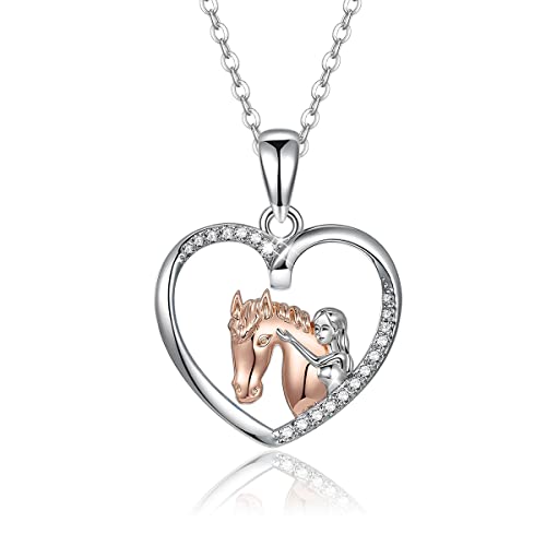 CRYSLOVE Mädchen und Pferd Halskette für Mädchen Damen 925 Silber Weißgold Silberkette Liebe Herz Anhänger Kette Schmuck Geschenk für Frauen Ostern Geburstag mit Geschenkbox von CRYSLOVE