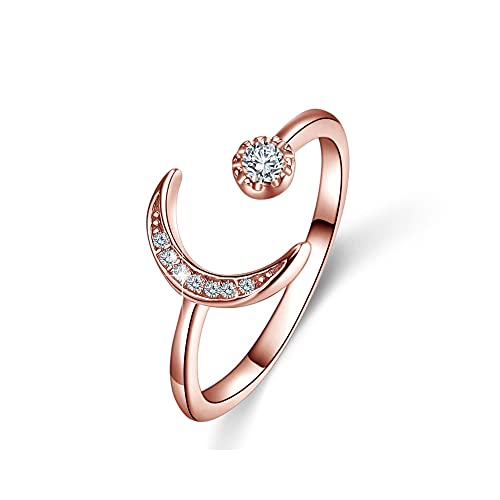 CRYSLOVE Ring Mond Damen 925 Sterling Silber Zirkonia Verstellbare Offener Ring für Damen Frauen Mädchen von CRYSLOVE