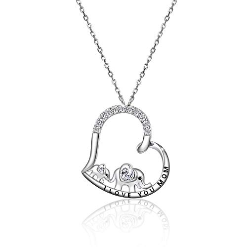 CRYSLOVE Mutter Tochter Kette 925 Sterling Silber Mama Ich Liebe Dich Glücklich Elefant Herz Kristall Anhänger Halskette,Damen Schmuck von CRYSLOVE