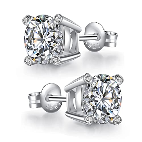CRYSLOVE Ohrringe Damen Ohrstecker 925 Sterling Silber 18K Weißgold Plattiert Rundschliff mit 3A Zirkonia Rundschliff Ohrringe Größe 6mm-8mm Schmuck Geschenk für Damen Herren von CRYSLOVE