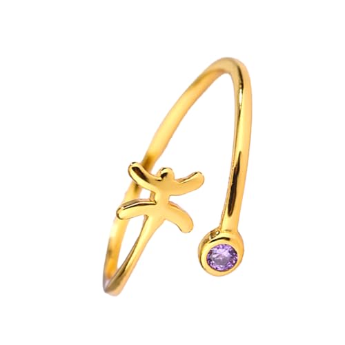 CRYSLOVE Sternzeichen Zehenringe für Damen 14K Goldgefüllt 12 Konstellation Sternzeichen Zirkonia Verstellbarer Offene Fingerring Toe Ring,Strand Sommer Fuß Schmuck (Fische) von CRYSLOVE