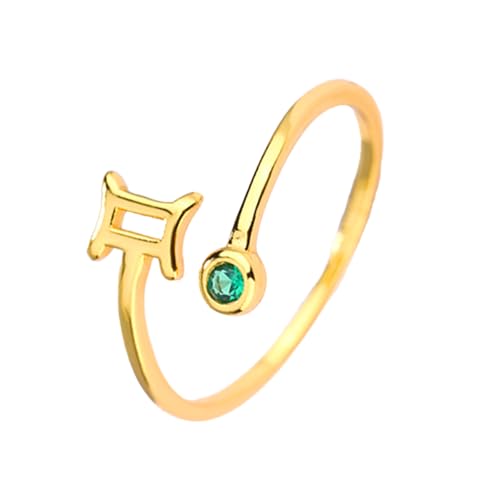 CRYSLOVE Sternzeichen Zehenringe für Damen 14K Goldgefüllt 12 Konstellation Sternzeichen Zirkonia Verstellbarer Offene Fingerring Toe Ring,Strand Sommer Fuß Schmuck (Zwillinge) von CRYSLOVE