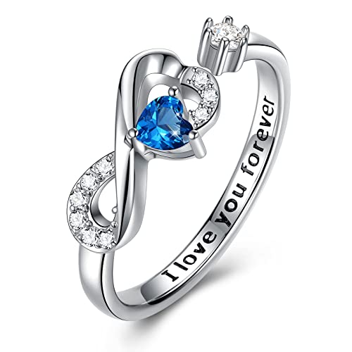 CRYSLOVE Unendlichkeit Ringe Für Frauen 925 Sterling Silber Infinity Geburtsstein Verstellbar Promise Verlobungsring Herz Zirkonia Trauringe Damenring,Damen Schmuck von CRYSLOVE