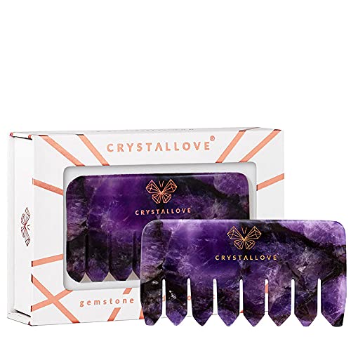CRYSTALLOVE Kopfhaut Massagekamm aus Amethyst- Männer und Frauen, Kopfpflege, Entspannung, Akupunktmassage - Kopfmassage Stimulator -Naturstein - Mehrzweckmassage von CRYSTALLOVE