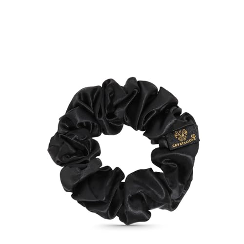 Crystallove Seide Haargummi - Scrunchie - Schwarz - Premium - Haarschmuck für Damen, Mädchen - Elastisch Zubehör - Weich - Pferdeschwanzhalter für den Täglichen Gebrauch von CRYSTALLOVE