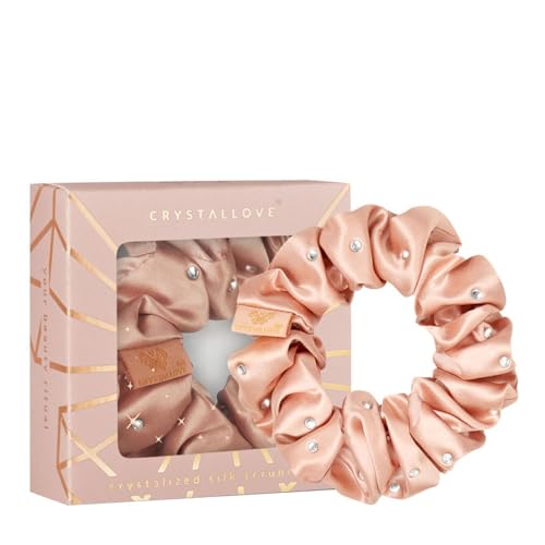 Crystallove Seide Haargummi - Scrunchie mit Kristallen - Rosengold - Premium - Haarschmuck für Damen, Mädchen - Elastisch - Weich - Pferdeschwanzhalter für den Täglichen Gebrauch Crystallove Seide Haargummi - Scrunchie mit Kristallen - Rosengold - Premium - Haarschmuck für Damen, Mädchen - Elastisch - Weich - Pferdeschwanzhalter für den Täglichen Gebrauch von CRYSTALLOVE
