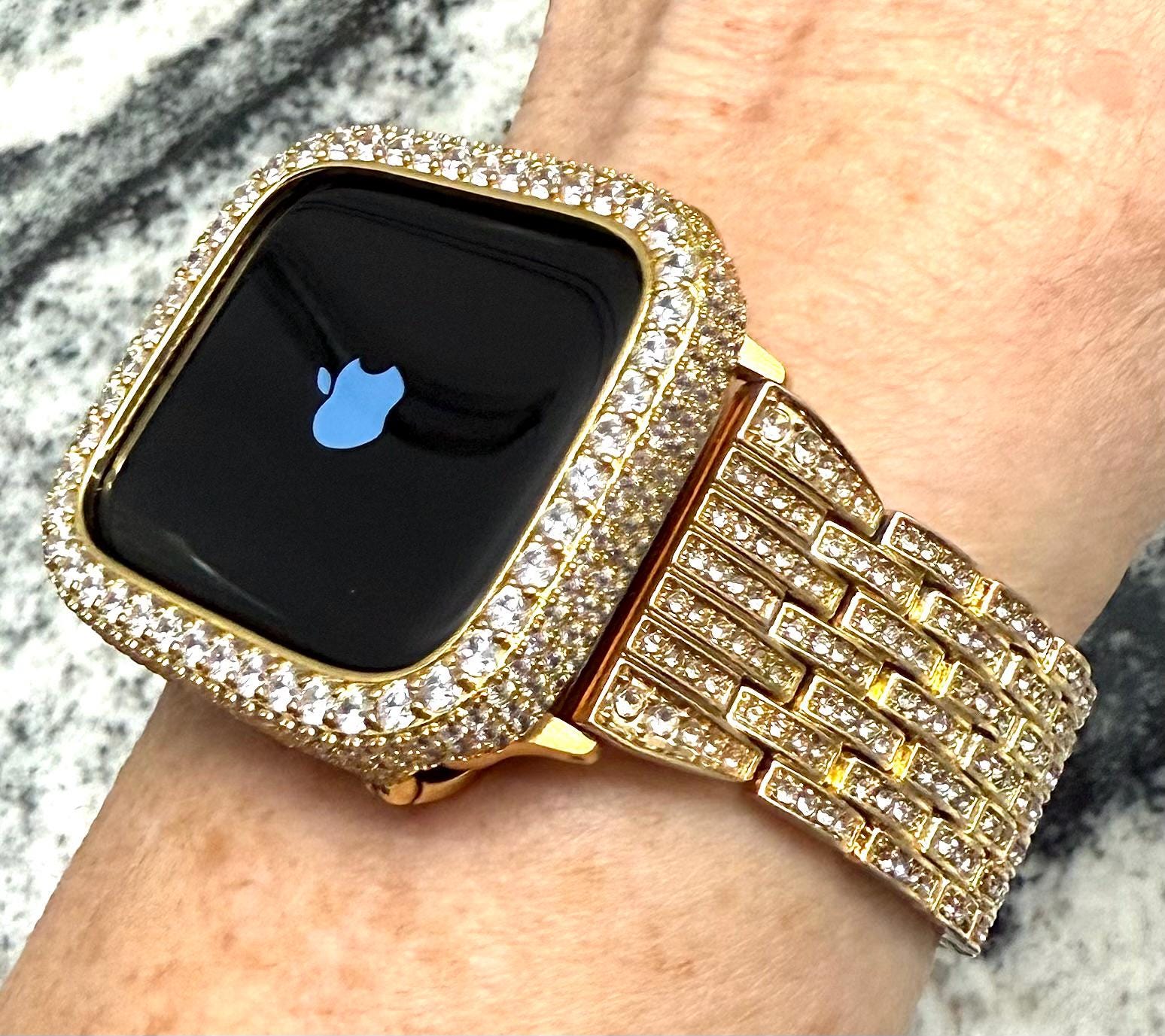 14K Gelbgold Apple Watch Band Und Oder Lab Diamant Gehäuse Hüllen Bands Abdeckung von CRYSTALandBLING