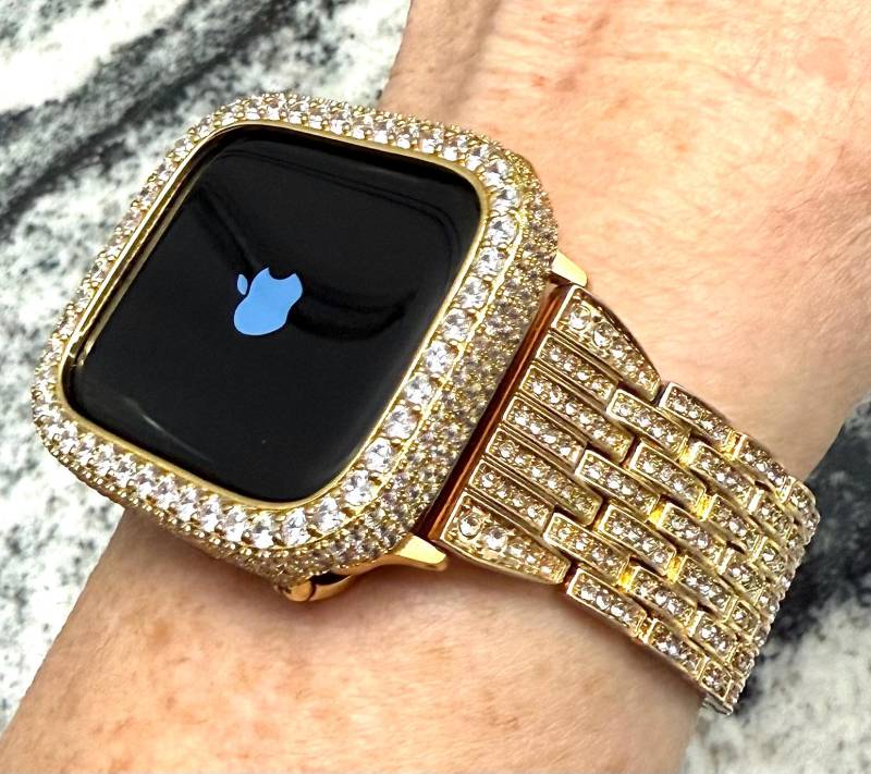 14K Gelbgold Apple Watch Band Und Oder Lab Diamant Gehäuse Hüllen Bands Abdeckung von CRYSTALandBLING
