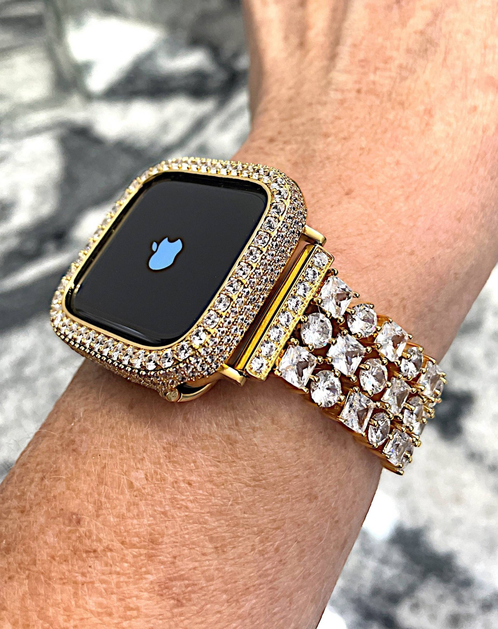14K Gp Gelbgold Apple Watch Band Und Oder Lab Diamond Gehäuse 40 42/44 41/45 46, 49 Ultra Bands von CRYSTALandBLING
